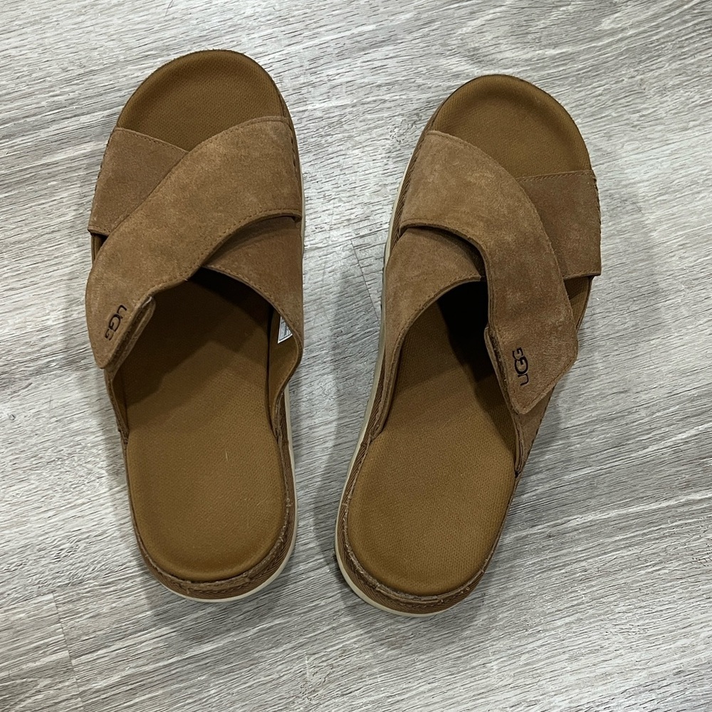 UGG Sandal Slide in Chestnut Brown - Suede Cross Strap Women’s Slide